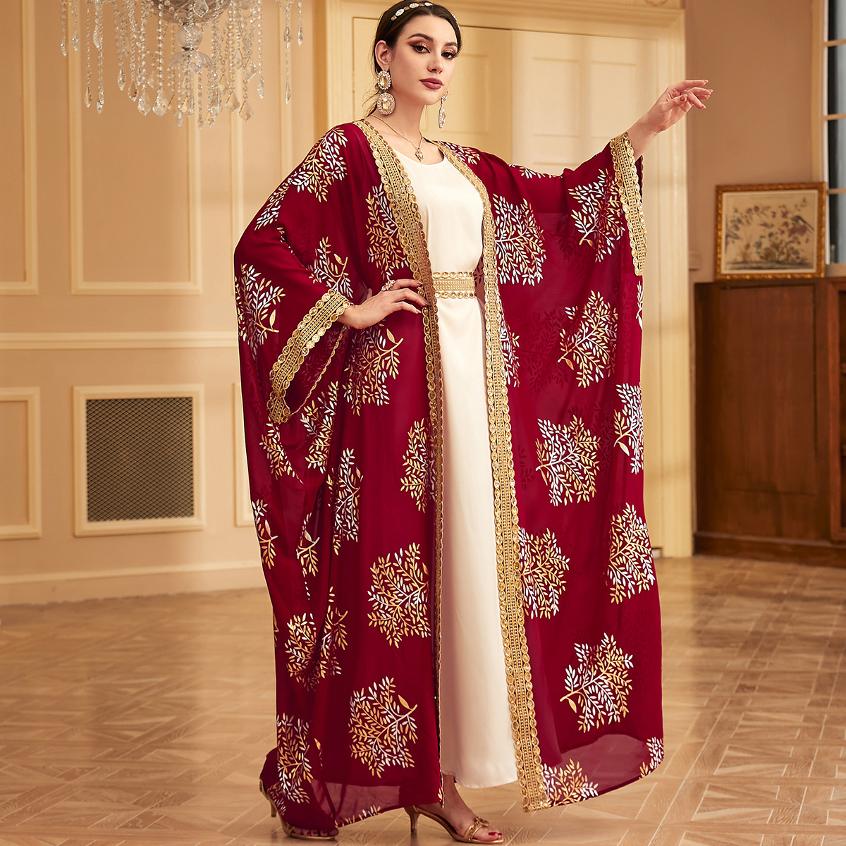 3911 Middle East Dubai Cross-Border Arabian Robe Fashionable Bronzing Two-Piece Dress - Image 4