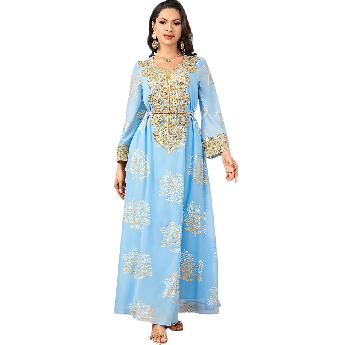 3950 Amazon Middle East Cross-Border New Women's Malay Indonesian Muslim Robe Fashionable Bronzing Dress - Image 5