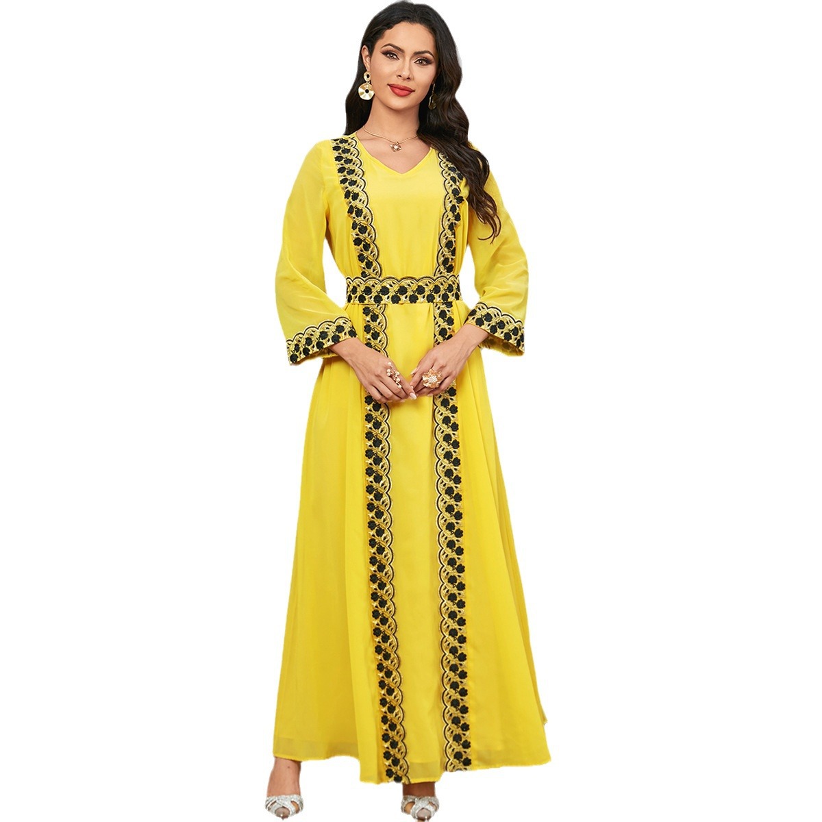 3678 Southeast Asia Hot Selling Cross-Border Muslim New Women's Clothing Middle East Dubai Arabian Robe Solid Color Dress - Image 5