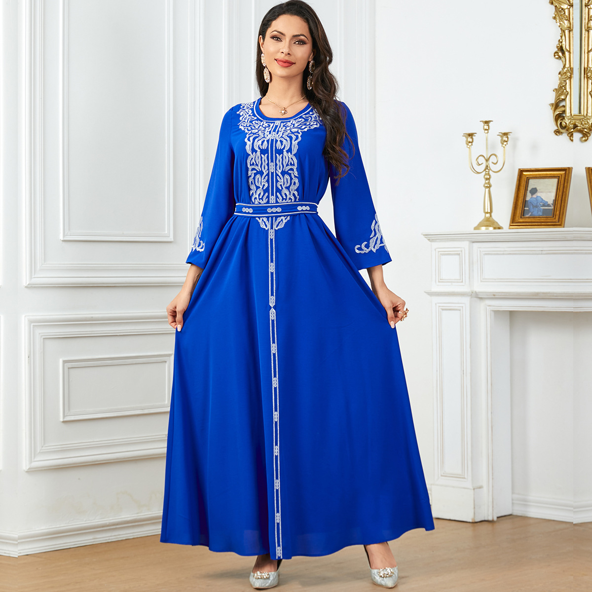 3711 Amazon Middle East Cross-Border New Large Swing Muslim Robe Women's Embroidered Dubai Dress - Image 4