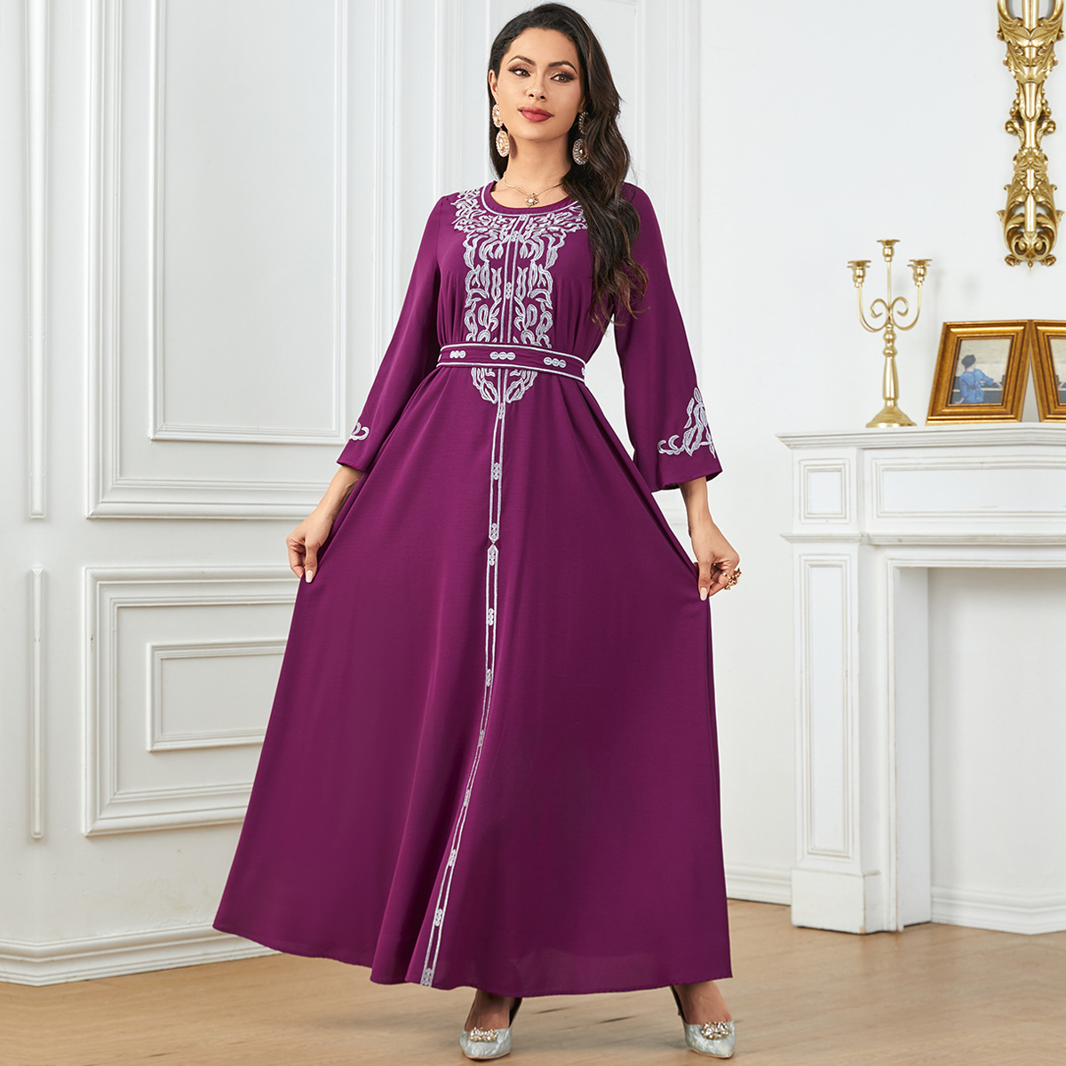 3711 Amazon Middle East Cross-Border New Large Swing Muslim Robe Women's Embroidered Dubai Dress - Image 2