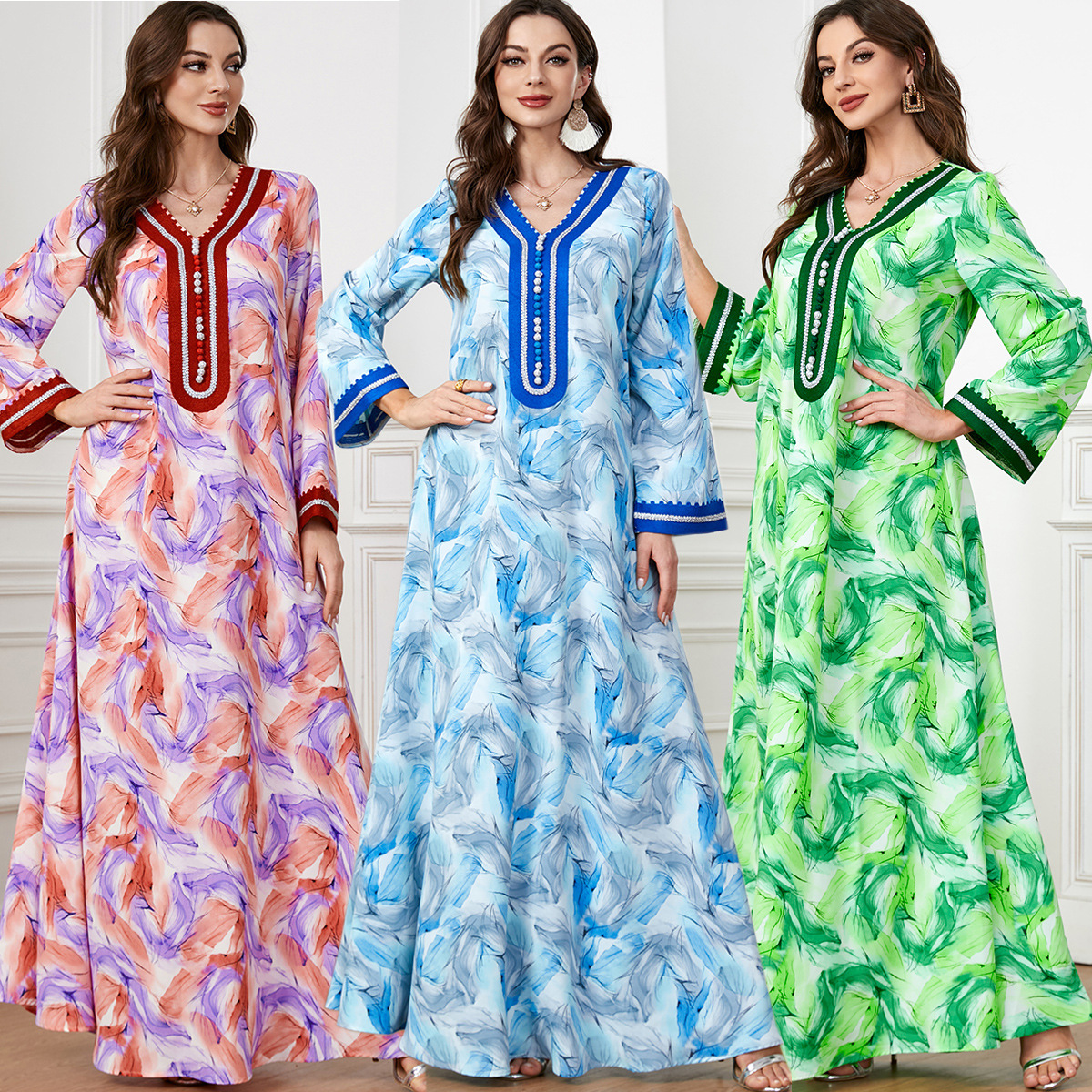 3503 Middle East Cross-Border Evening Dress Towel Embroidered Dress Fashion Kaftan Arabian Dubai Robe Women's Clothing