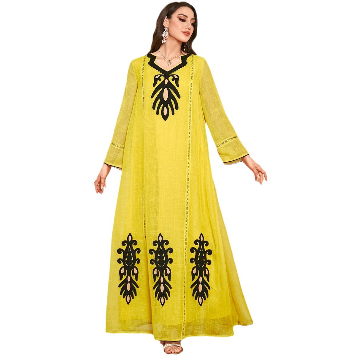 4091 Amazon Temu Middle East Cross-Border Muslim Robe Women's Embroidered Long-Sleeved European And American Foreign Trade Dress - Image 5