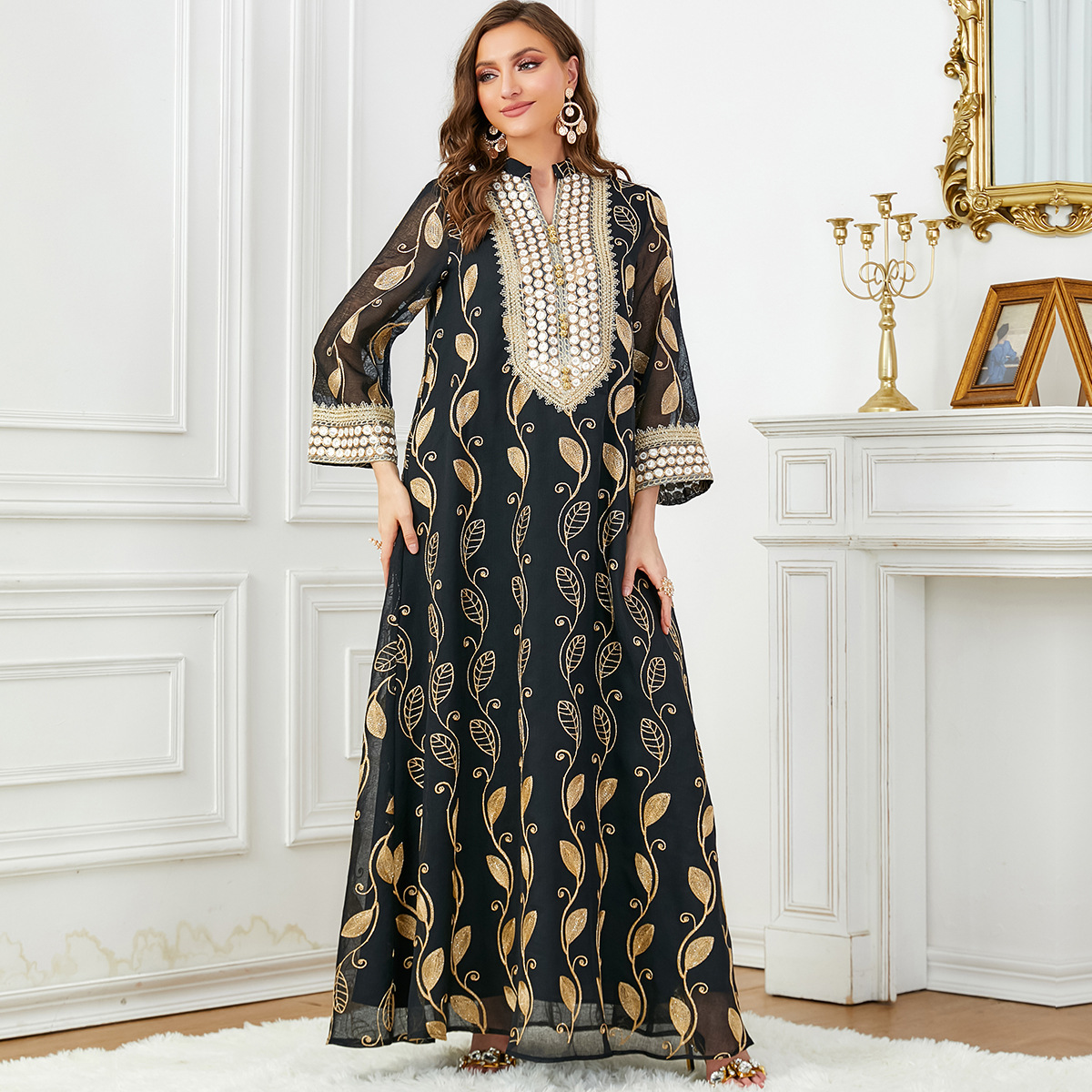 3641 Middle East Arabian Dubai Mesh Embroidery Dress European And American Muslim Fashion Party Evening Dress For Women - Image 2