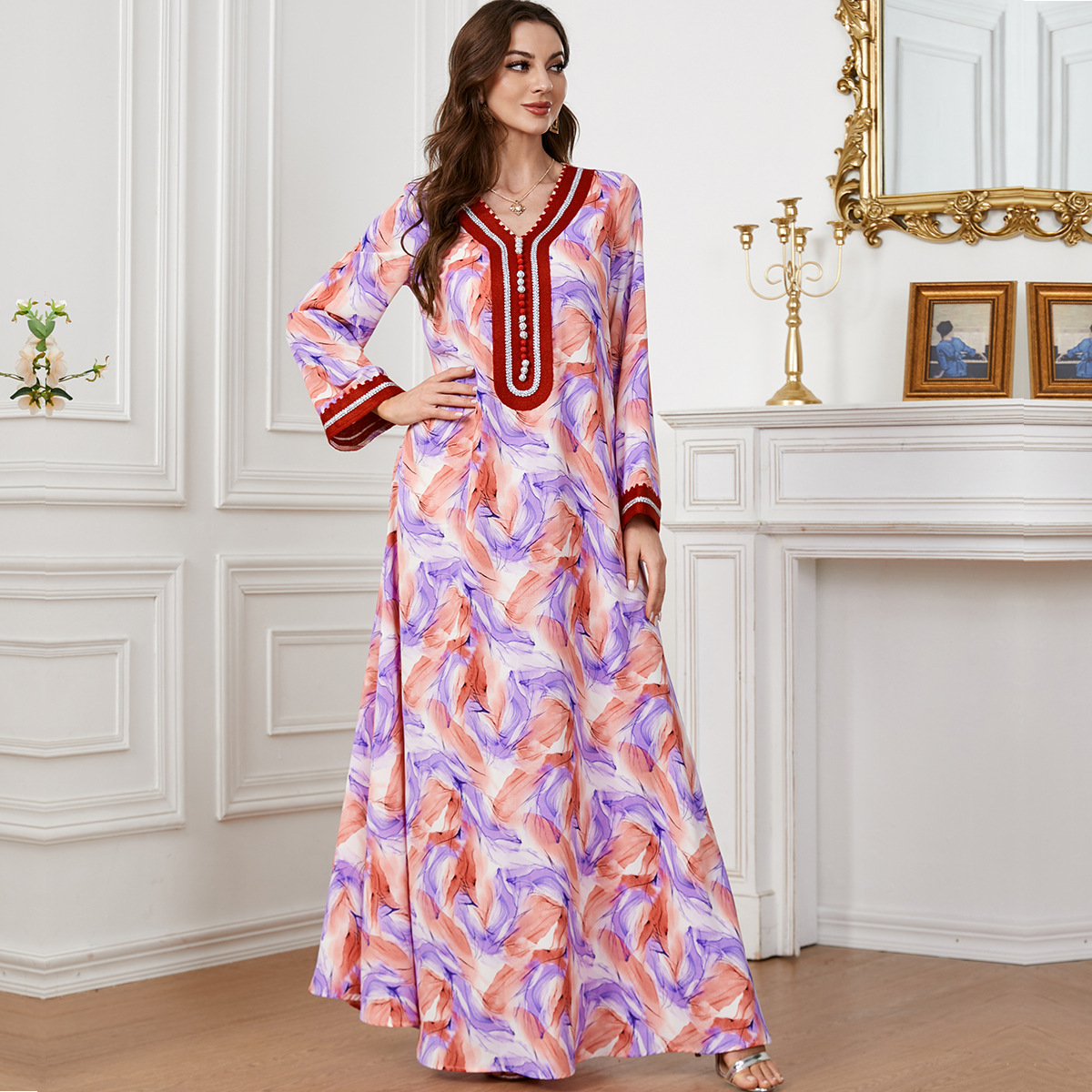 3503 Middle East Cross-Border Evening Dress Towel Embroidered Dress Fashion Kaftan Arabian Dubai Robe Women's Clothing - Image 3