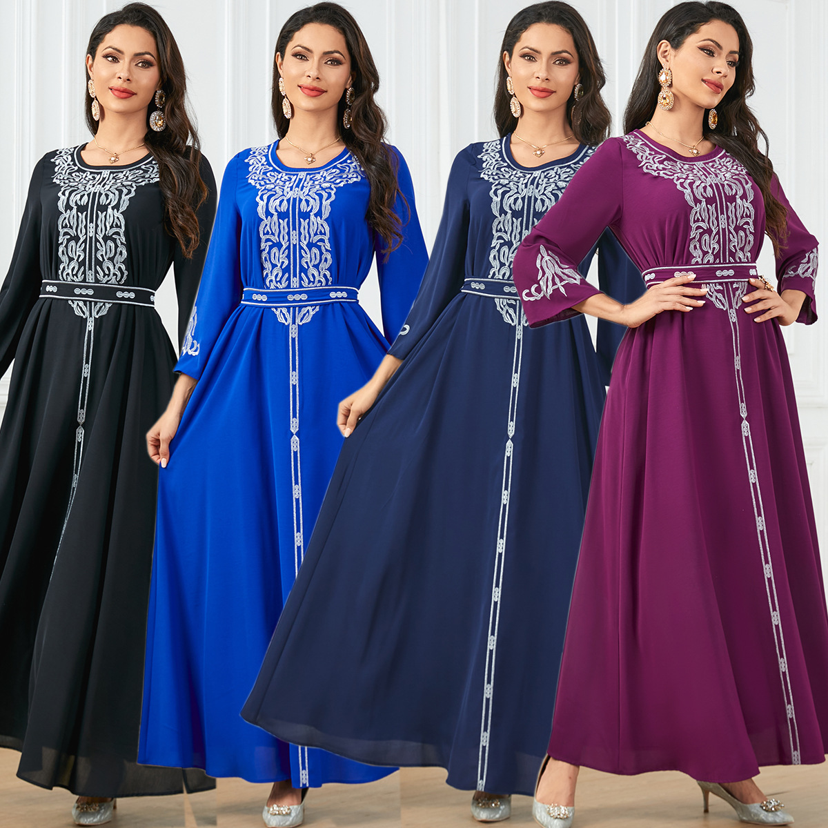 3711 Amazon Middle East Cross-Border New Large Swing Muslim Robe Women's Embroidered Dubai Dress