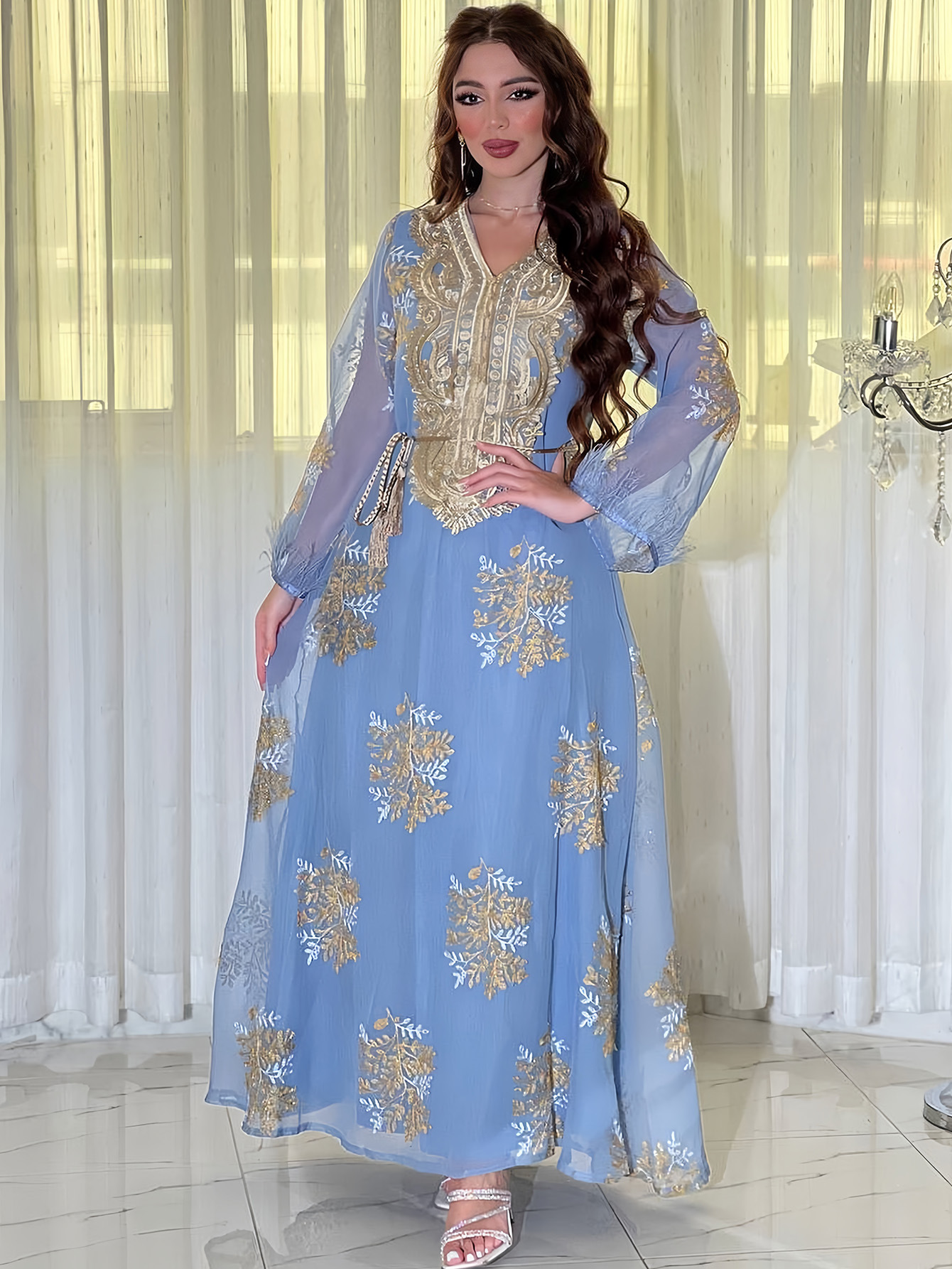 4076 Middle East Cross-Border Foreign Trade New Fashion Embroidered Women's Muslim Robe Arabic Dress Dress - Image 6