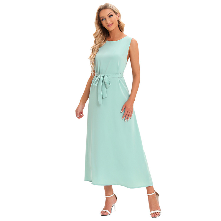 Directly From The Manufacturer, Iduoduo European And American Fashion New Sleeveless Round Neck Middle Eastern Long Skirt Solid Color Versatile Lining 21452 - Image 4