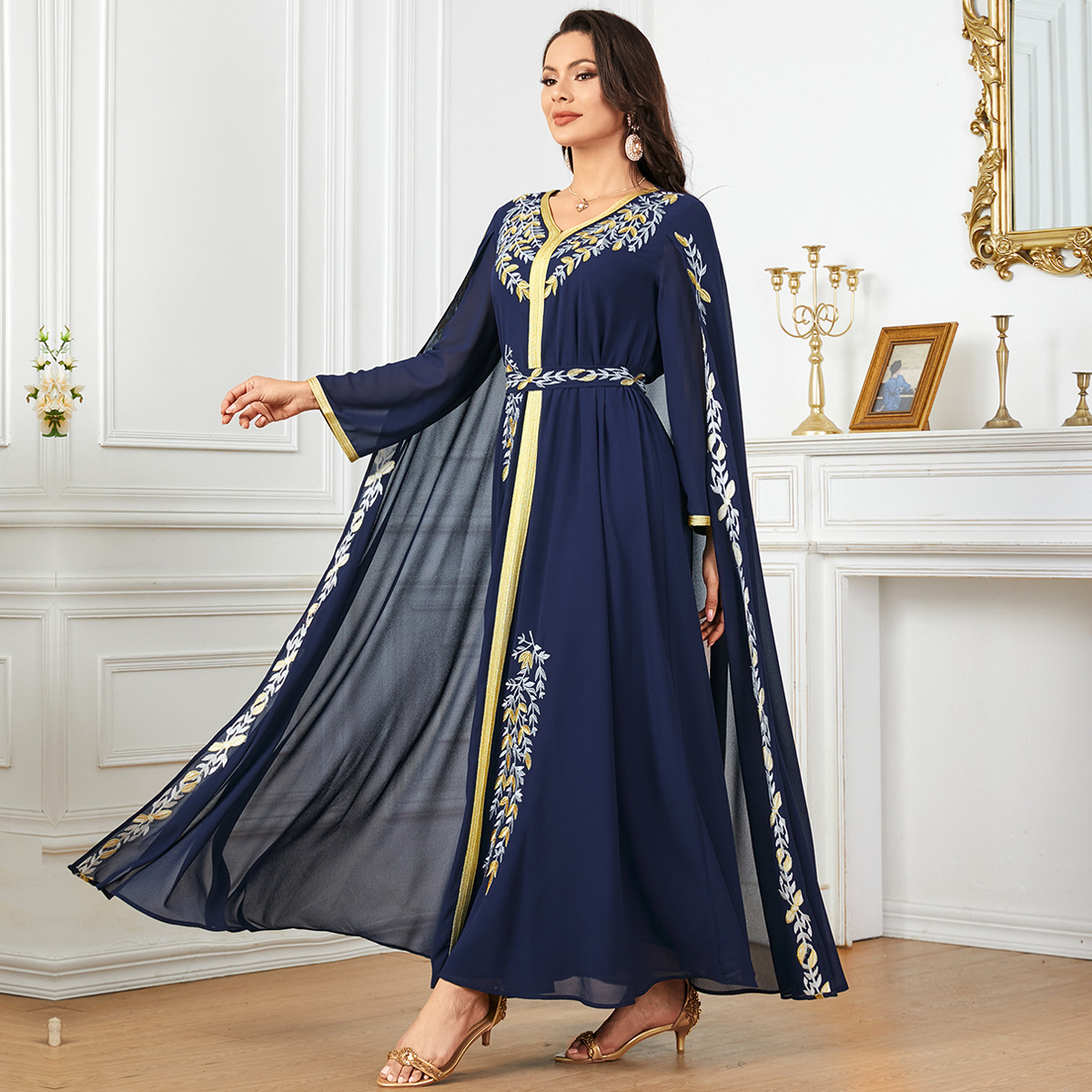 3932 Middle East Cross-Border Fashion Embroidered One-Piece Evening Gown Women's Arabian Robe Dubai Dress - Image 2