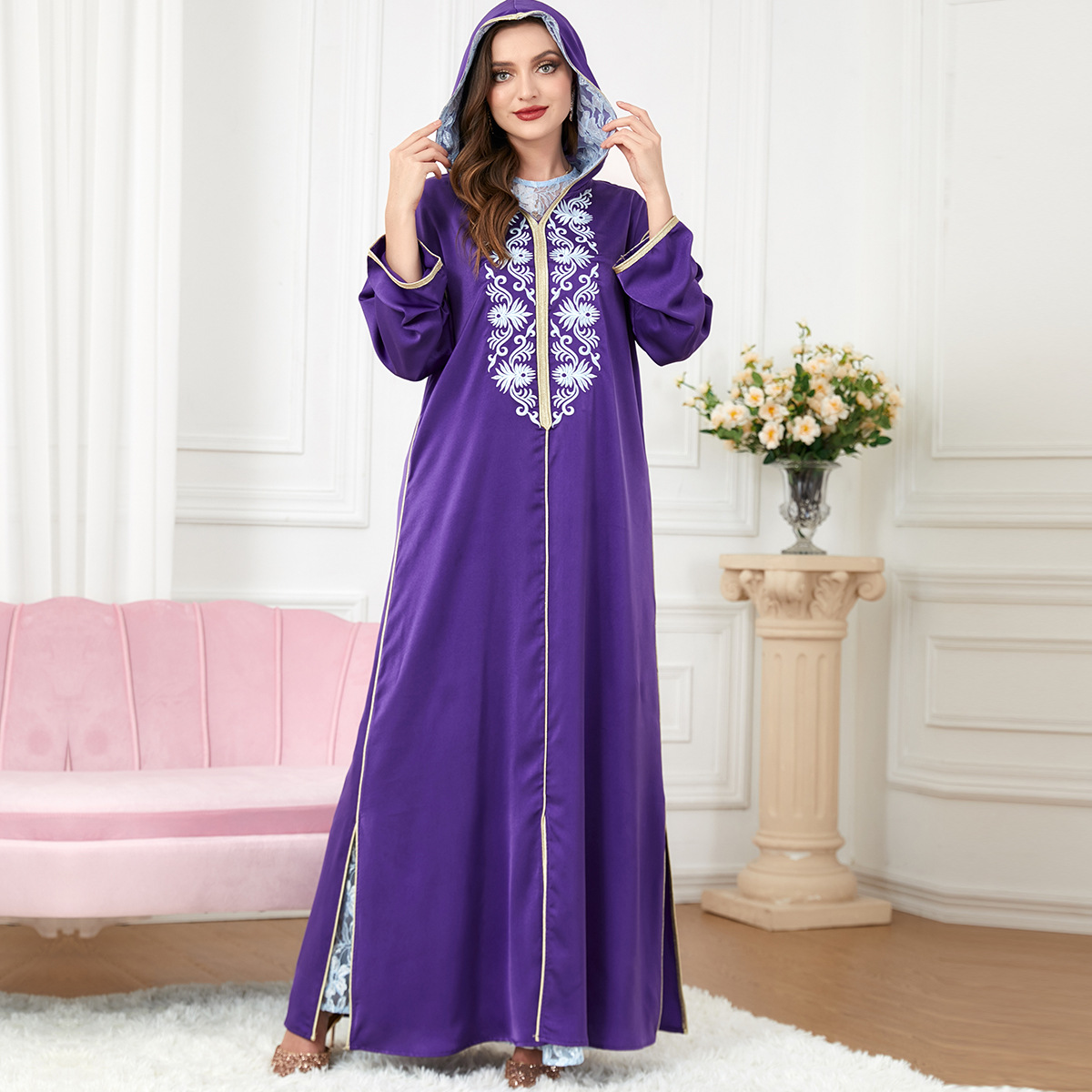 3304 Middle Eastern Arabian Clothing Hooded Suit Foreign Trade Women's Long-Sleeved Two-Piece Dress - Image 2
