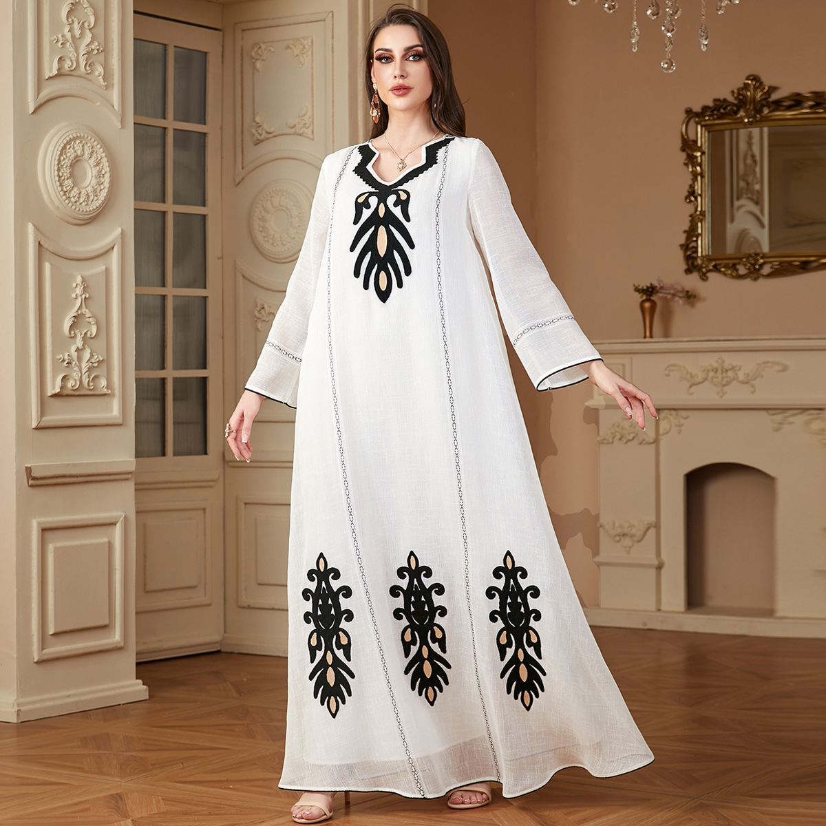 4091 Amazon Temu Middle East Cross-Border Muslim Robe Women's Embroidered Long-Sleeved European And American Foreign Trade Dress - Image 3