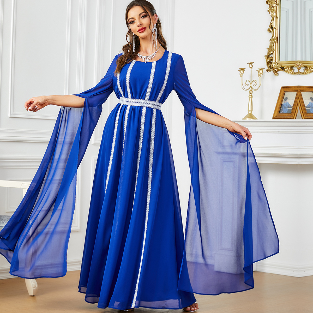 3601 Aliexpress Middle East Dubai Super Long-Sleeved Light Luxury Evening Dress Popular Multi-Color Muslim Women's Clothing - Image 4