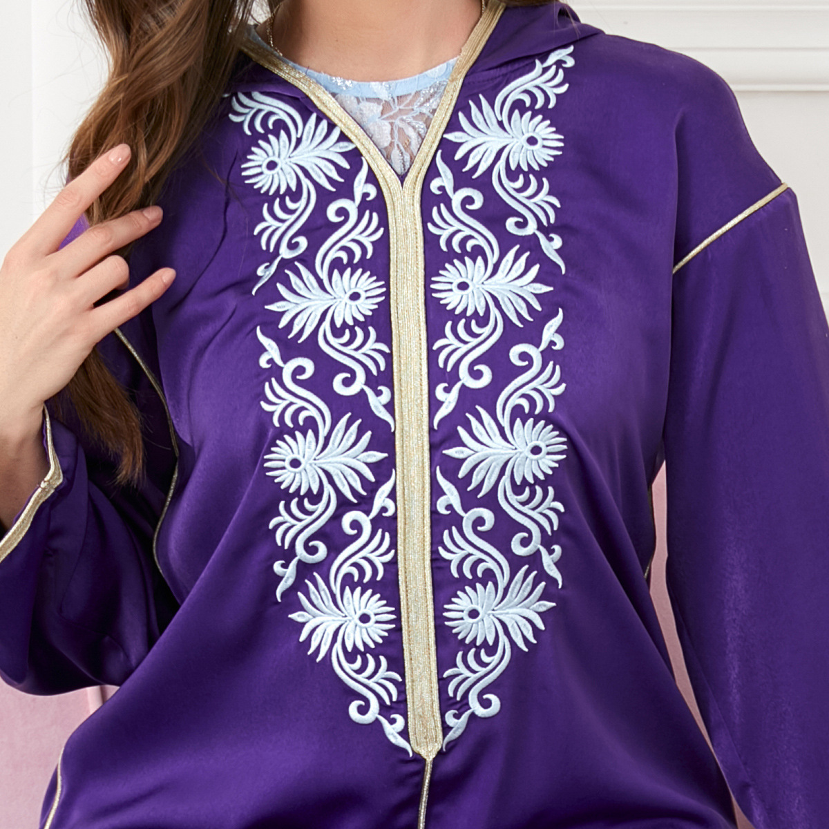 3304 Middle Eastern Arabian Clothing Hooded Suit Foreign Trade Women's Long-Sleeved Two-Piece Dress - Image 5