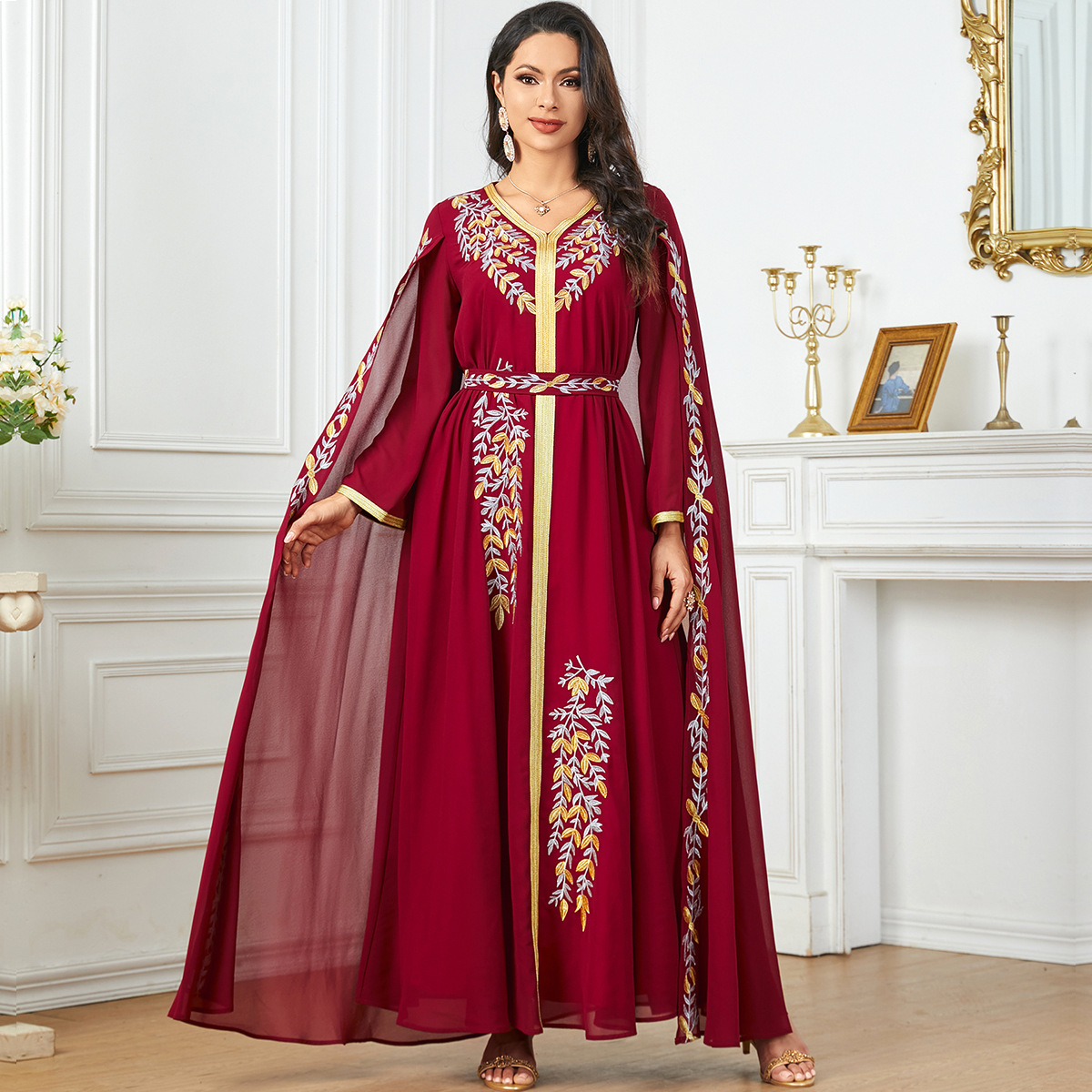 3932 Middle East Cross-Border Fashion Embroidered One-Piece Evening Gown Women's Arabian Robe Dubai Dress - Image 3