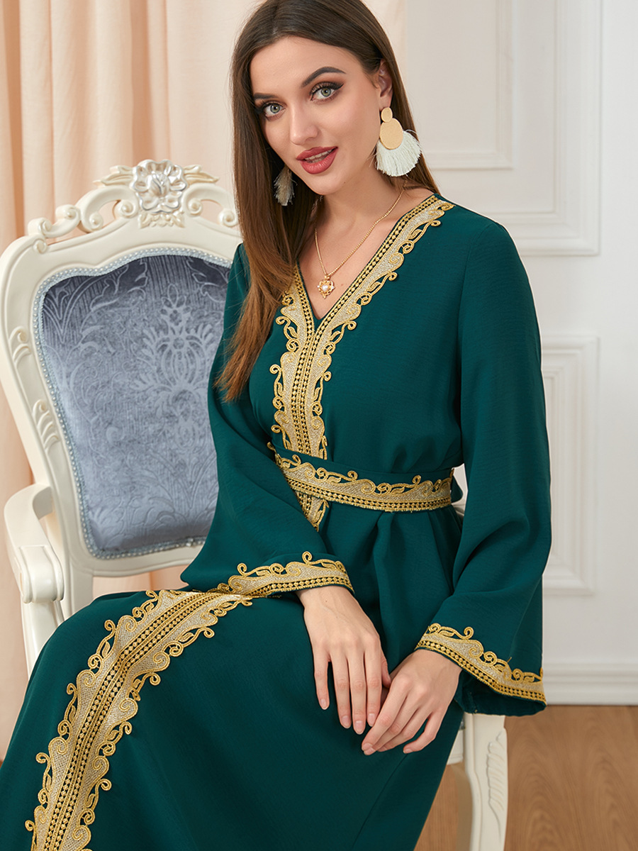 3252 Dress Autumn Clothing 2022 New Autumn Women's Long Sleeve Skirt Foreign Trade Embroidery Muslim Robe - Image 6