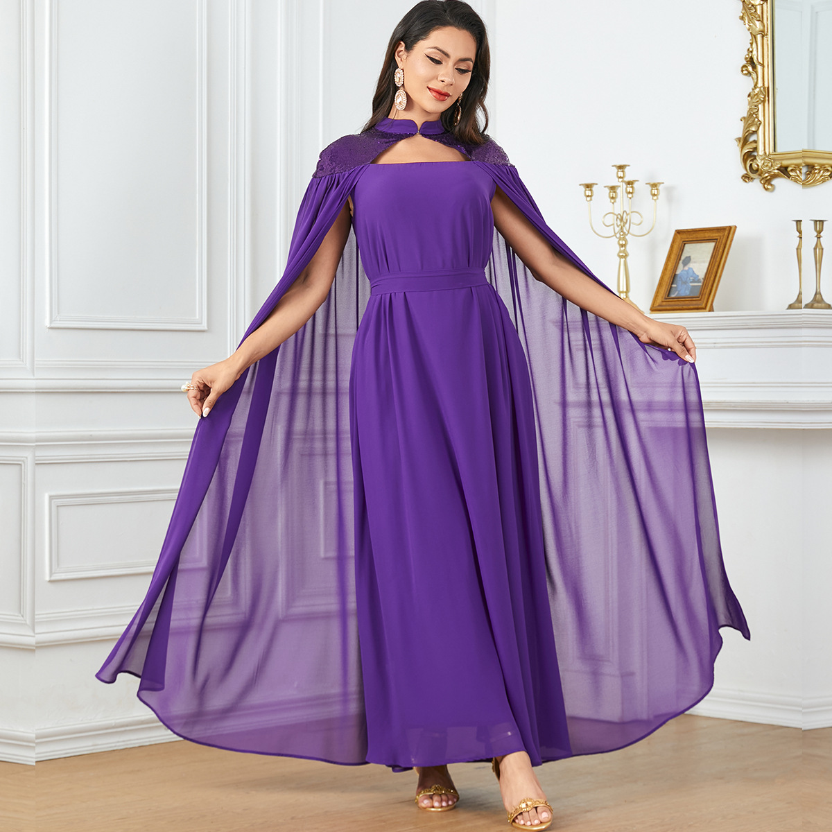 3863 Middle Eastern Robe Muslim Clothing Solid Color Fashion Loose Sleeveless Shawl Large Swing Amazon European And American Long Skirt - Image 2