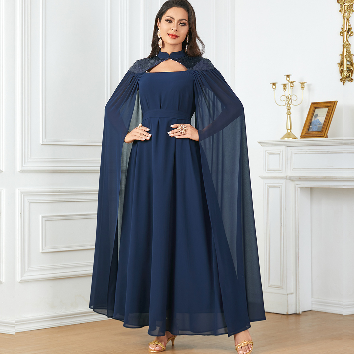 3863 Middle Eastern Robe Muslim Clothing Solid Color Fashion Loose Sleeveless Shawl Large Swing Amazon European And American Long Skirt - Image 4