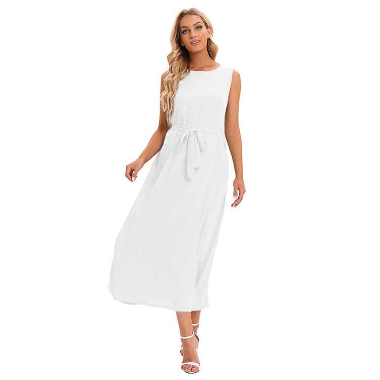 Directly From The Manufacturer, Iduoduo European And American Fashion New Sleeveless Round Neck Middle Eastern Long Skirt Solid Color Versatile Lining 21452 - Image 3