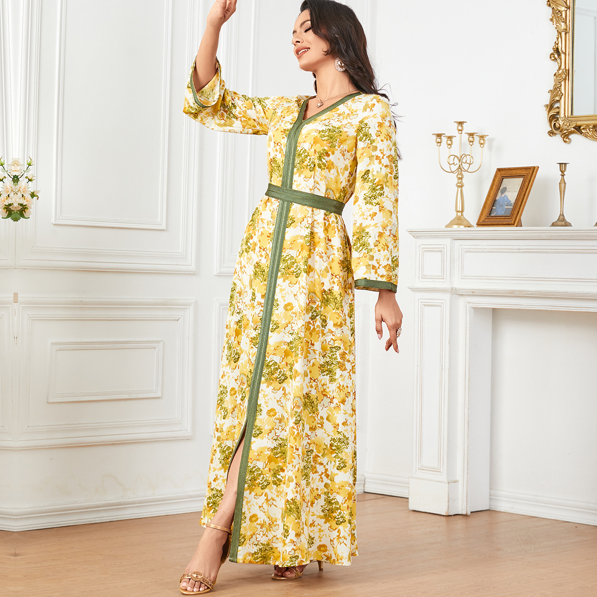 3719 Middle East Cross-Border Amazon New Elegant Fashion Printed Robe Arab Muslim Clothing Dress - Image 3