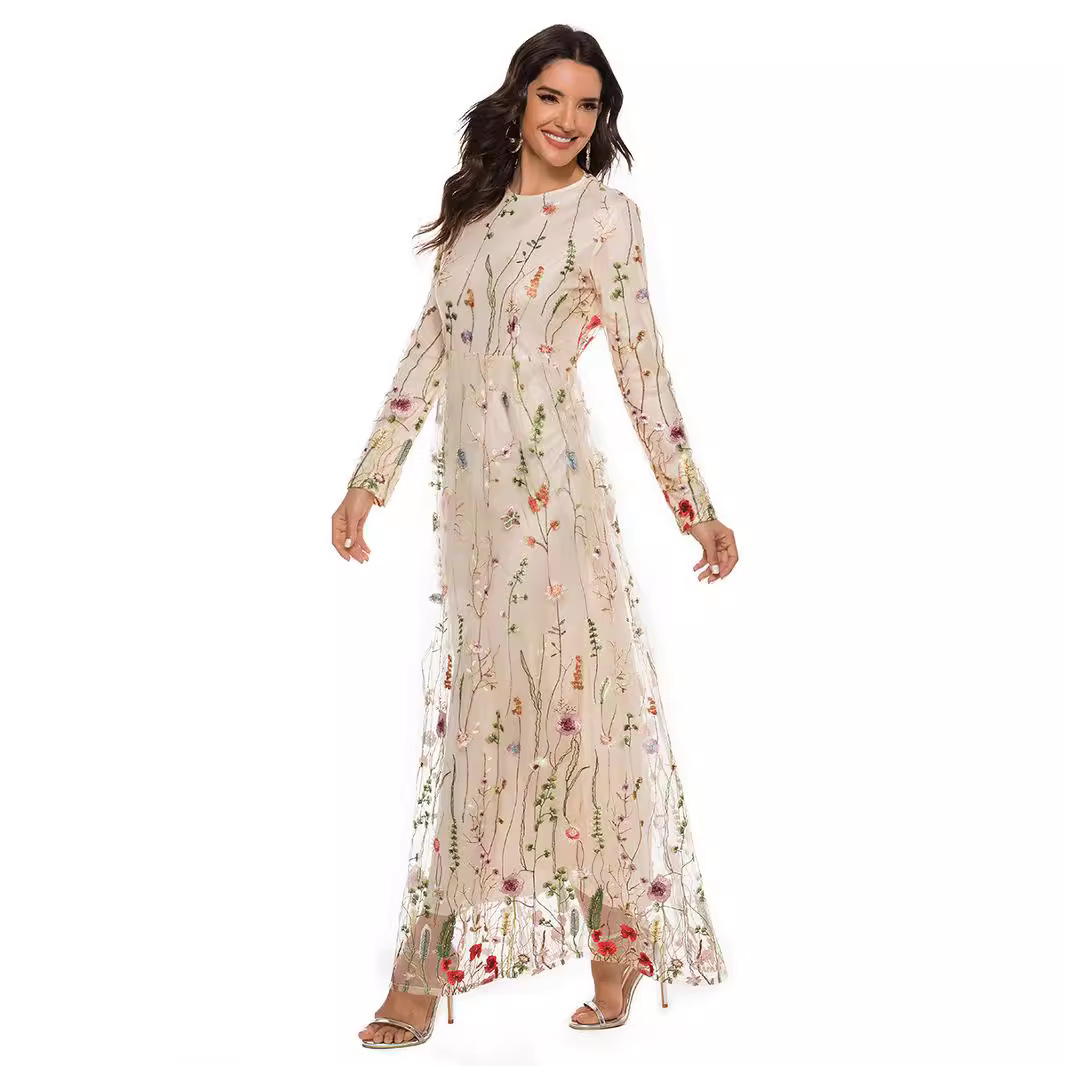 Factory Direct Supply Ins New Fashion Embroidered Dress European And American Dubai Sweet Flowers Lace Dress 21002 - Image 2