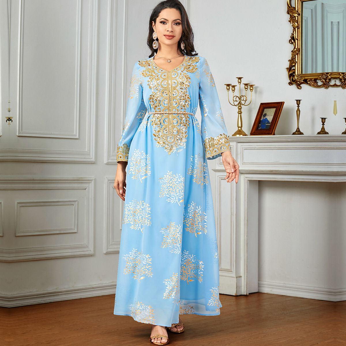 3950 Amazon Middle East Cross-Border New Women's Malay Indonesian Muslim Robe Fashionable Bronzing Dress - Image 6