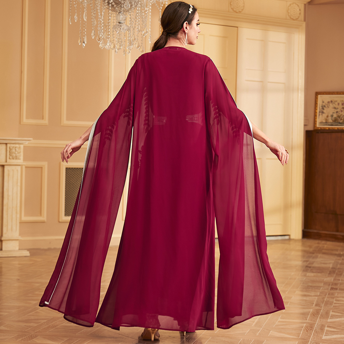 3936 Middle Eastern Muslim Robe Women's Long Skirt Abaya Cross-Border Fashion Dubai Foreign Trade Two-Piece Evening Dress - Image 3