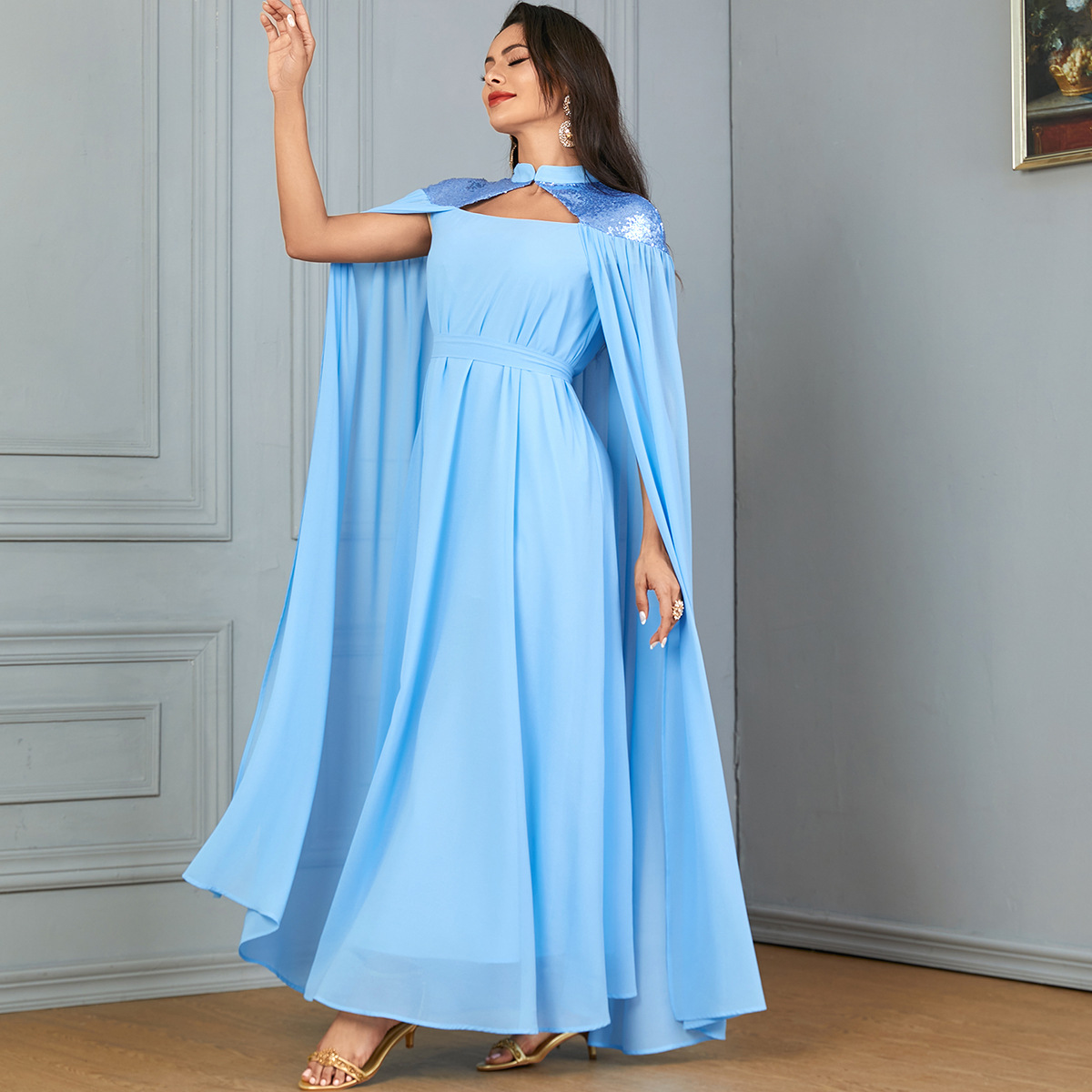 3863 Middle Eastern Robe Muslim Clothing Solid Color Fashion Loose Sleeveless Shawl Large Swing Amazon European And American Long Skirt - Image 6