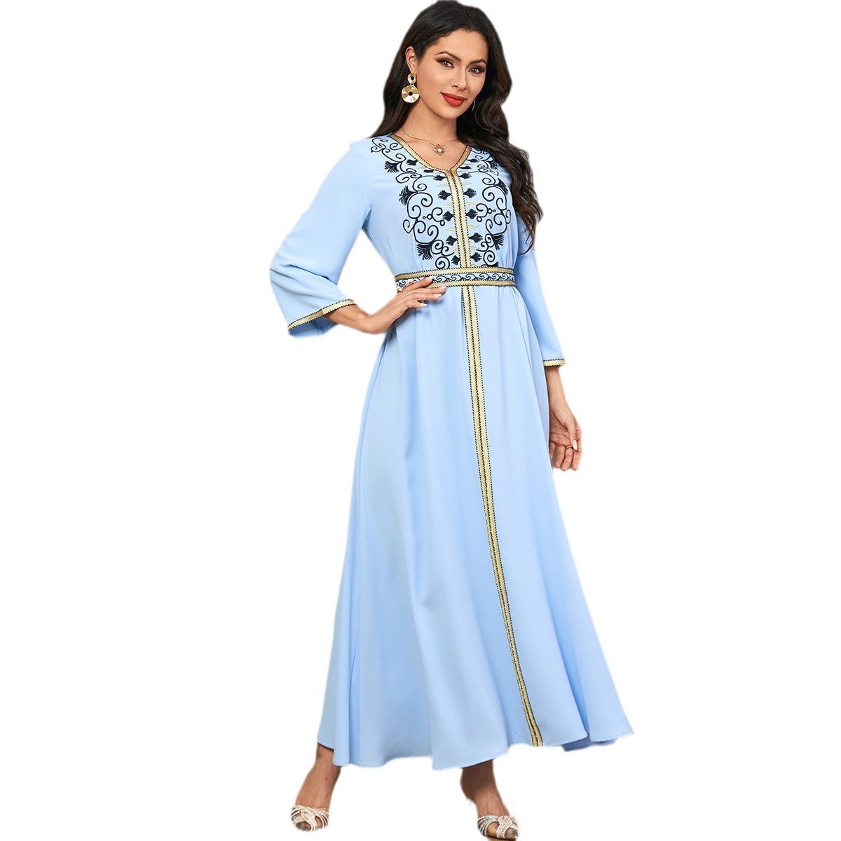 3626 Middle East Amazon European And American Cross-Border Elegant Long Skirt Dubai Robe Muslim Clothing Embroidered Dress - Image 5