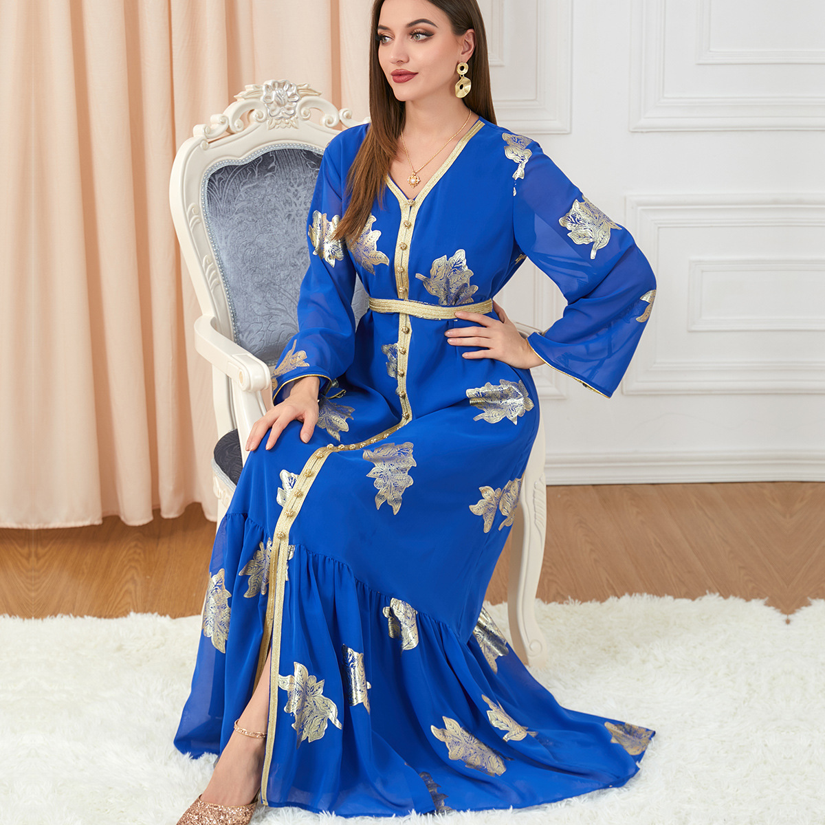 3203 Cross-Border Middle Eastern Muslim Women's Clothing Abaya Four Seasons Fashion Women's Clothing Wholesale Hot Stamping European And American Dresses - Image 6