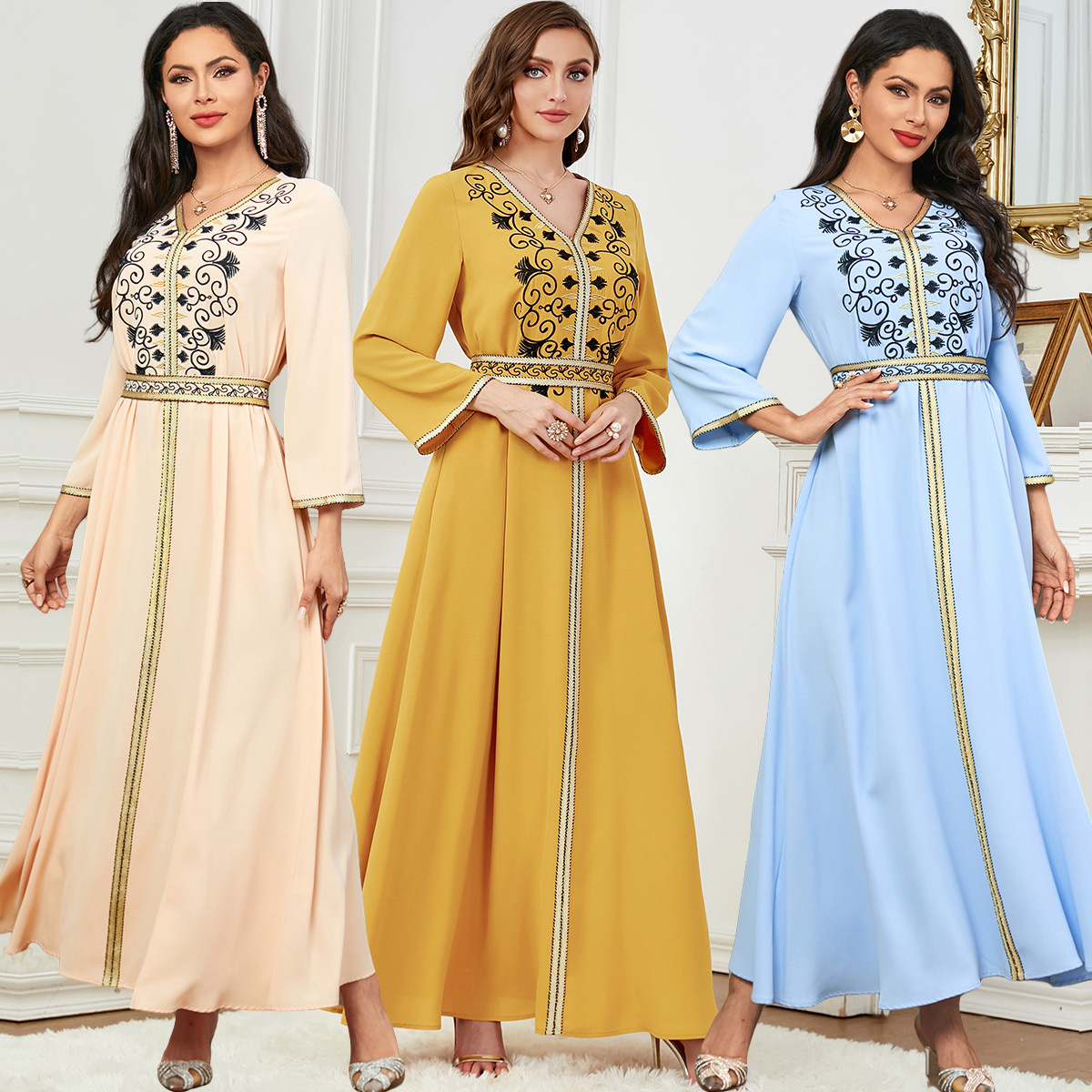 3626 Middle East Amazon European And American Cross-Border Elegant Long Skirt Dubai Robe Muslim Clothing Embroidered Dress