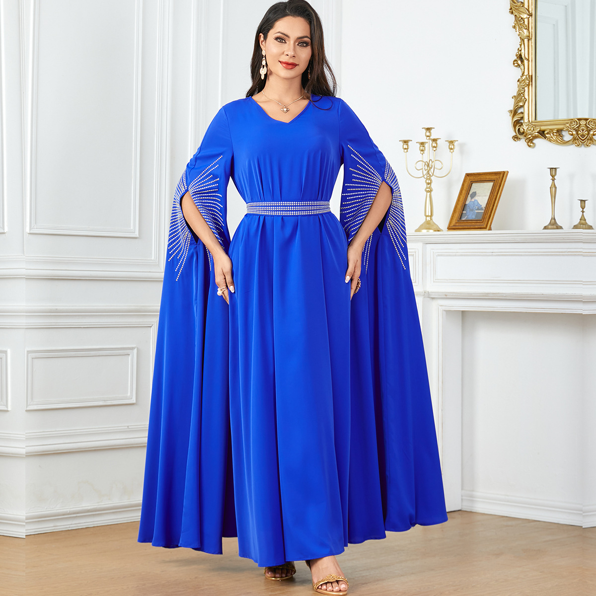 3870 Middle East Foreign Trade Robe Cross-Border Abaya Women's Embroidered Abaya Super Long-Sleeved Dress Dubai Long Skirt - Image 3