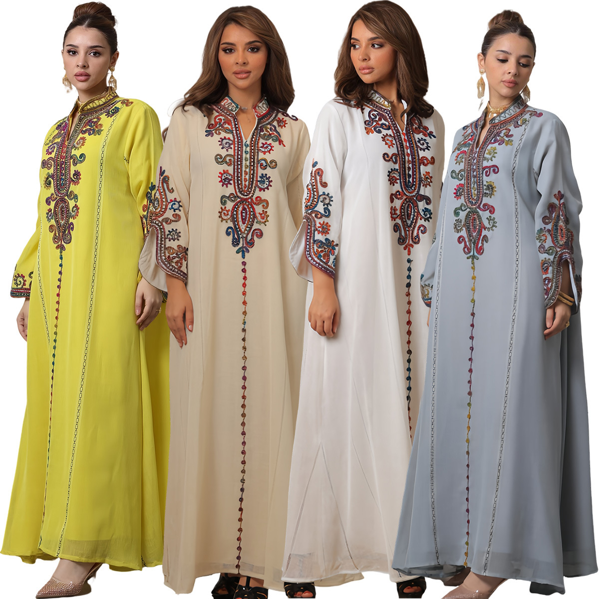 4069 Middle East Amazon Cross-Border Muslim Robe Heavy Industry Rope Embroidery Craft Casual Dress Foreign Trade Women's Clothing