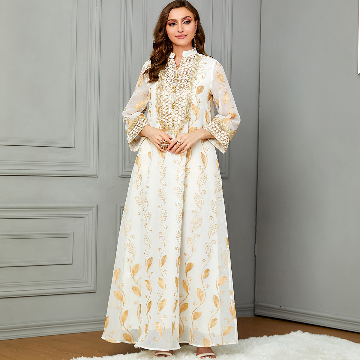 3641 Middle East Arabian Dubai Mesh Embroidery Dress European And American Muslim Fashion Party Evening Dress For Women - Image 4