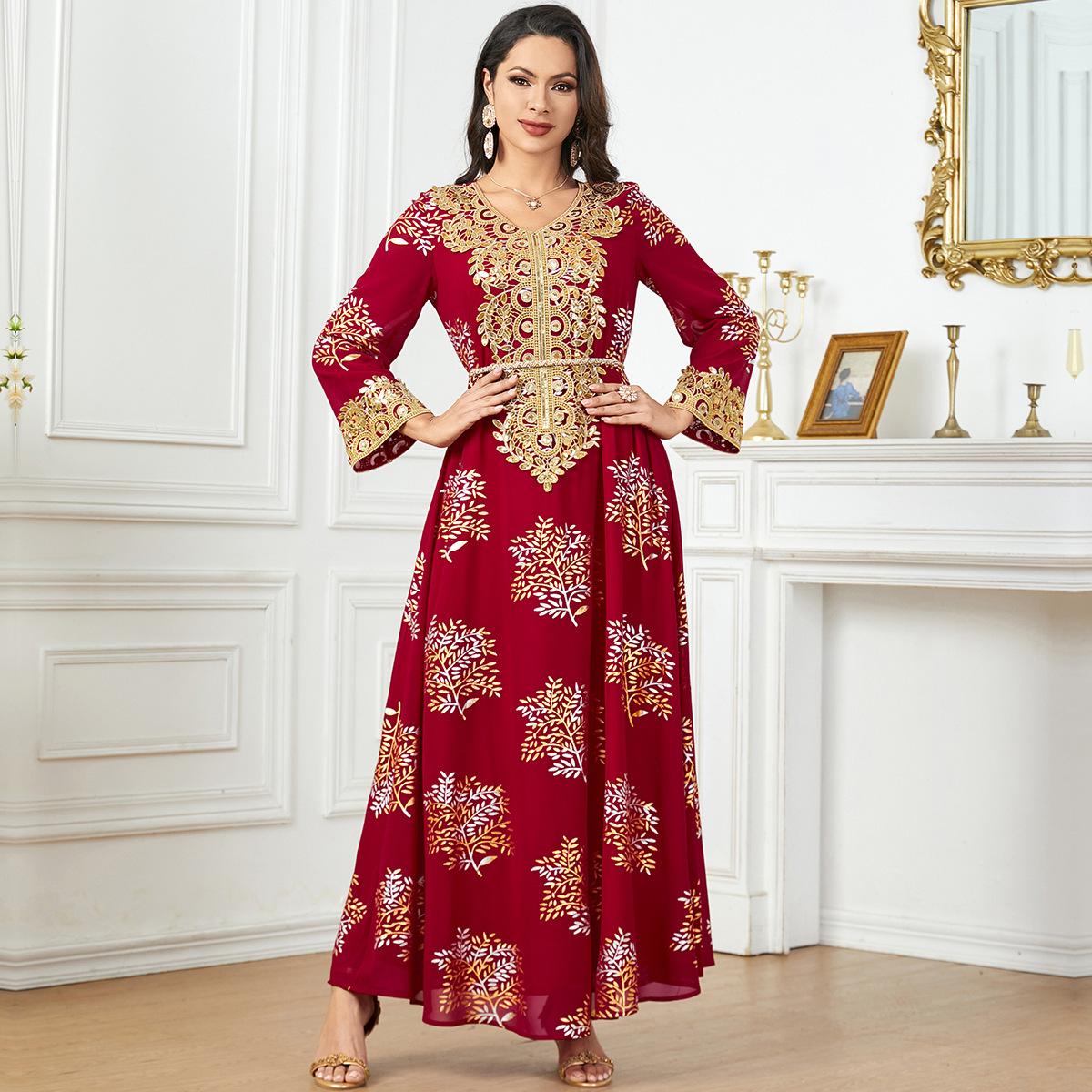 3950 Amazon Middle East Cross-Border New Women's Malay Indonesian Muslim Robe Fashionable Bronzing Dress - Image 4