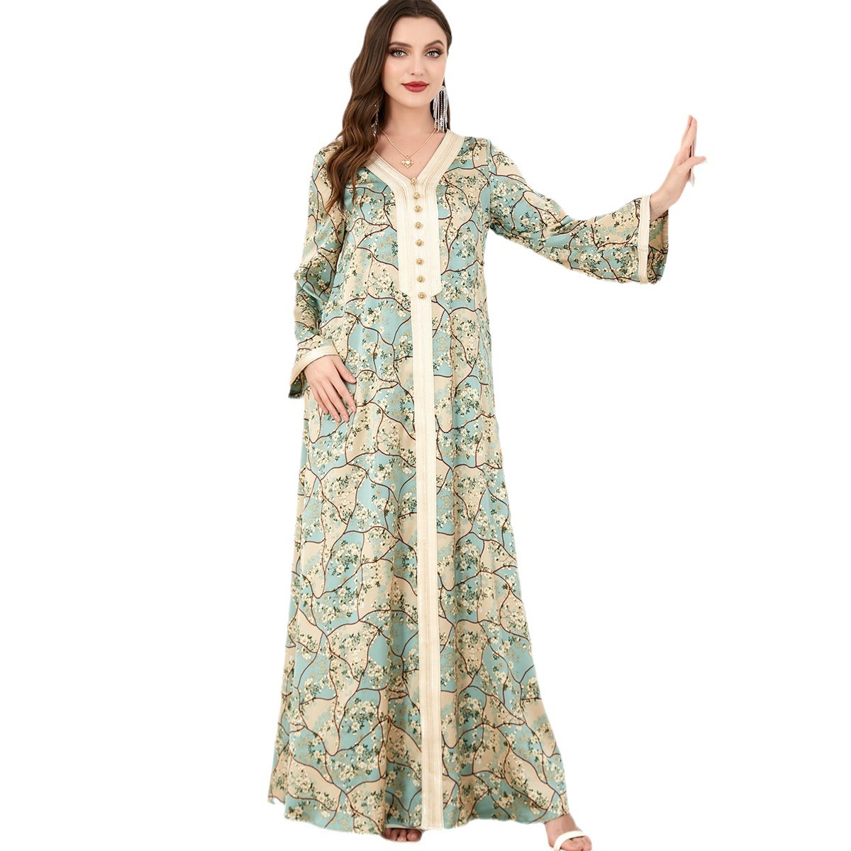 3220Muslim Middle Eastern Robe Women's Clothing Wholesale Supply Autumn Wear Foreign Trade Long Skirt Cross-Border Long-Sleeved Dress - Image 5