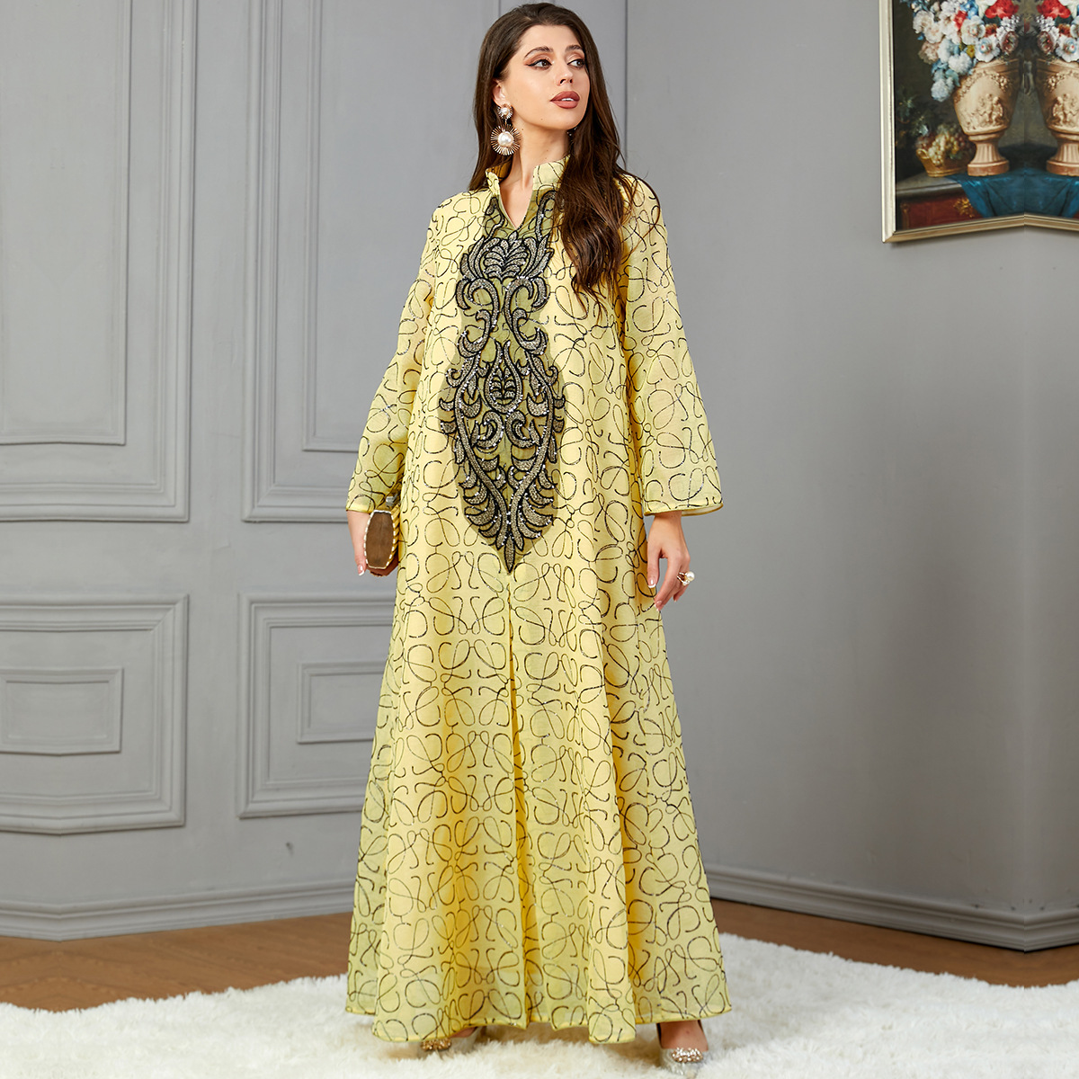 3801 Aliexpress Southeast Asia Middle East Cross-Border New Muslim Robe Embroidered Dubai Women's Appliqué Dress - Image 6