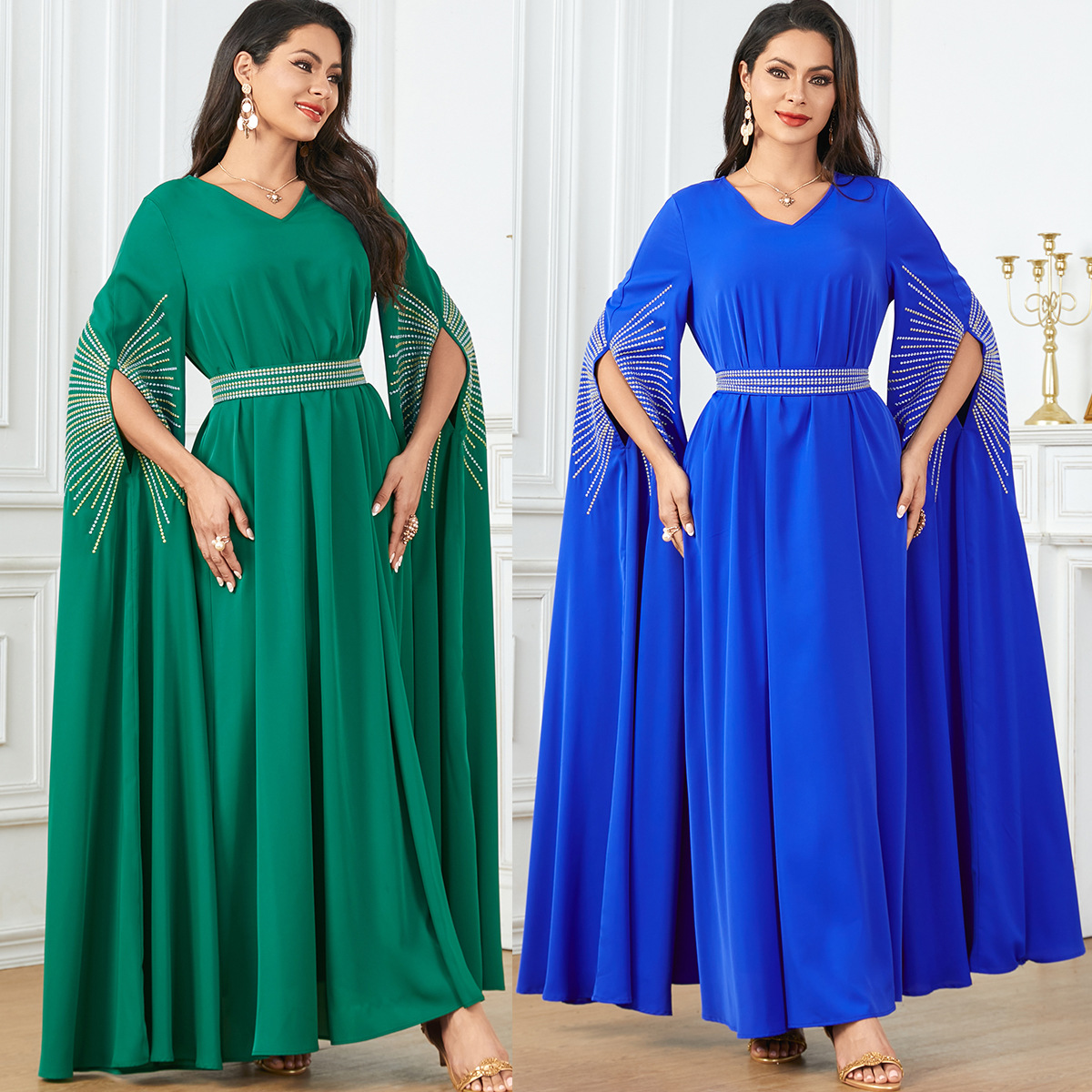 3870 Middle East Foreign Trade Robe Cross-Border Abaya Women's Embroidered Abaya Super Long-Sleeved Dress Dubai Long Skirt