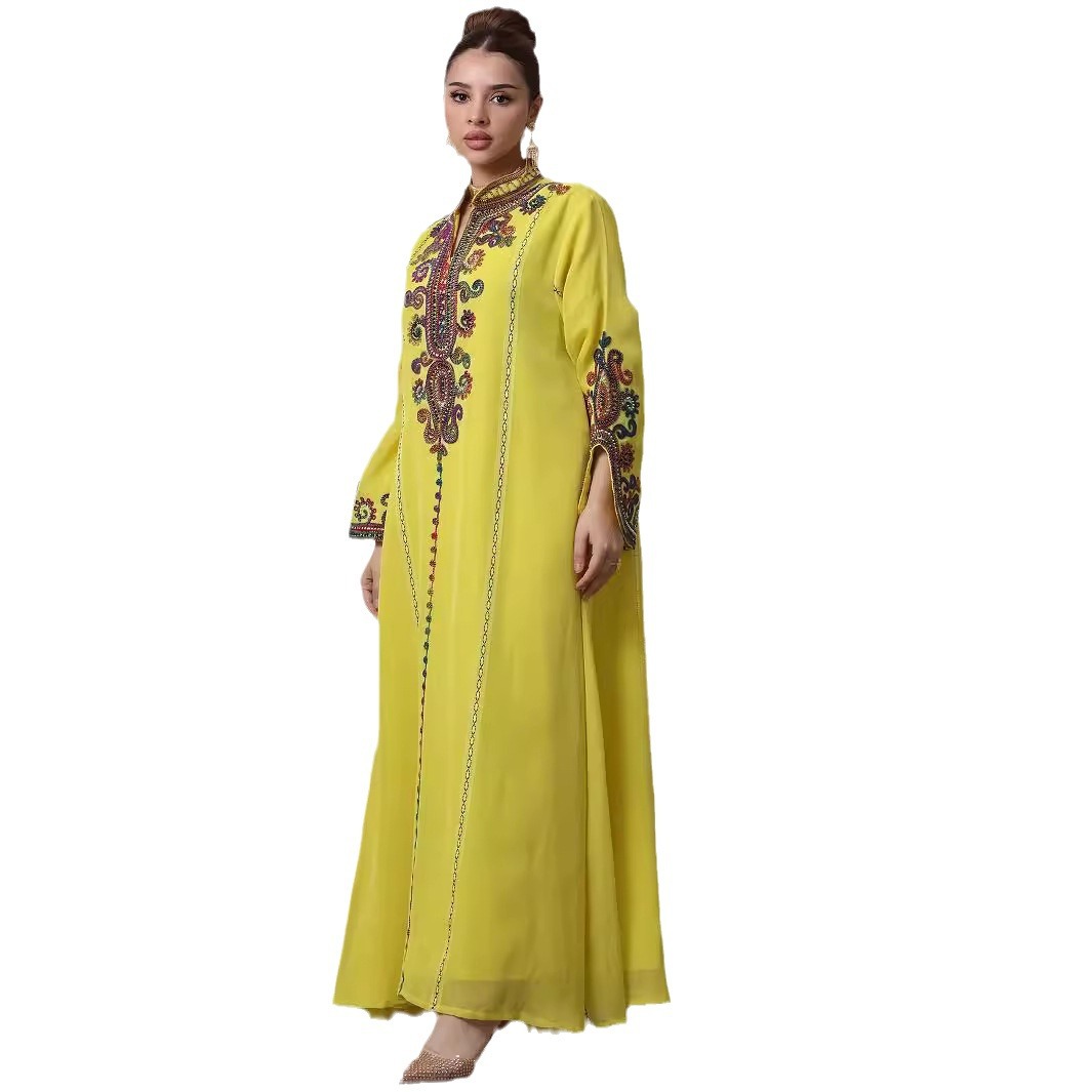 4069 Middle East Amazon Cross-Border Muslim Robe Heavy Industry Rope Embroidery Craft Casual Dress Foreign Trade Women's Clothing - Image 5