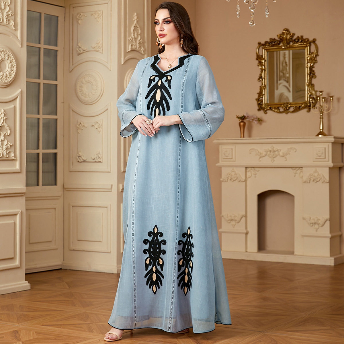 4091 Amazon Temu Middle East Cross-Border Muslim Robe Women's Embroidered Long-Sleeved European And American Foreign Trade Dress - Image 4