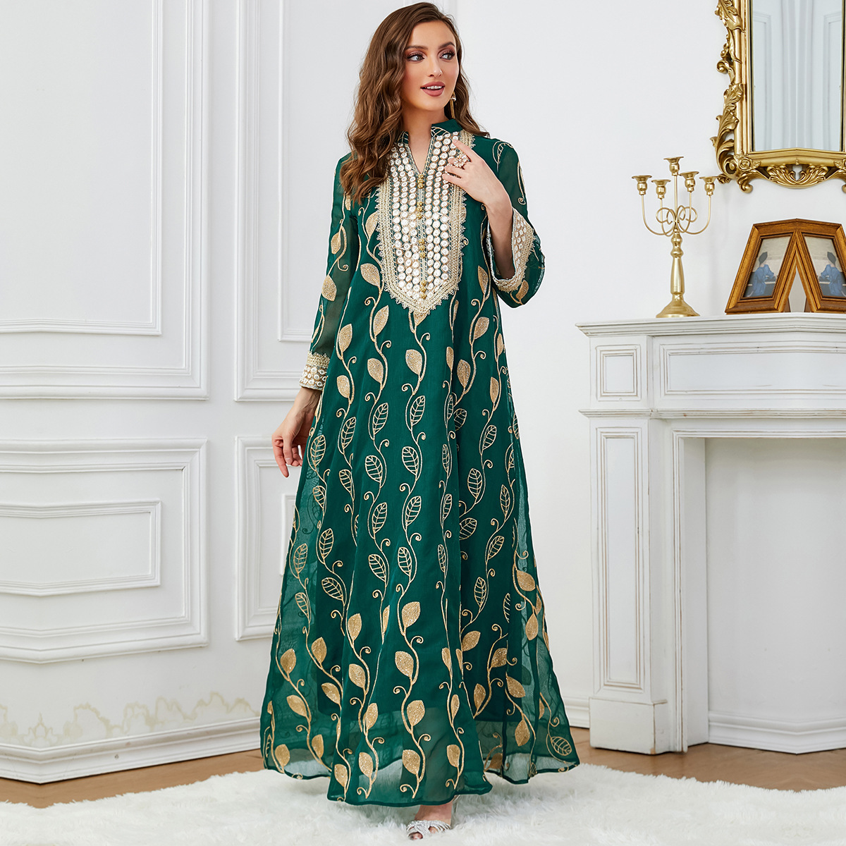 3641 Middle East Arabian Dubai Mesh Embroidery Dress European And American Muslim Fashion Party Evening Dress For Women - Image 3
