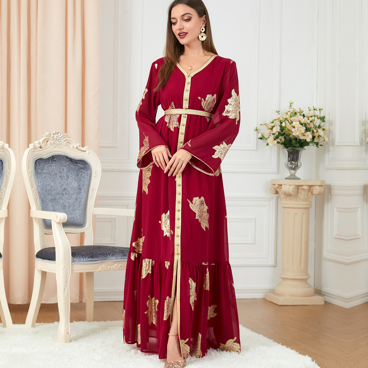3203 Cross-Border Middle Eastern Muslim Women's Clothing Abaya Four Seasons Fashion Women's Clothing Wholesale Hot Stamping European And American Dresses - Image 8