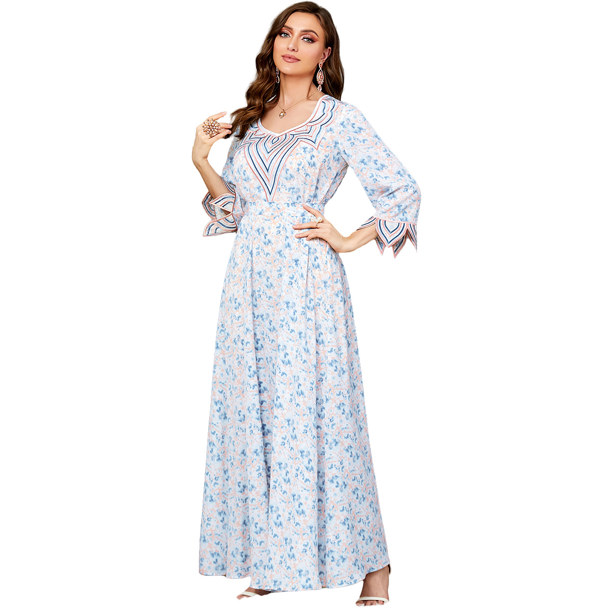 3679 European And American Foreign Trade Arab Clothing Long-Sleeved Embroidery Hot Diamond Fashion Muslim 2024 New Dress - Image 5