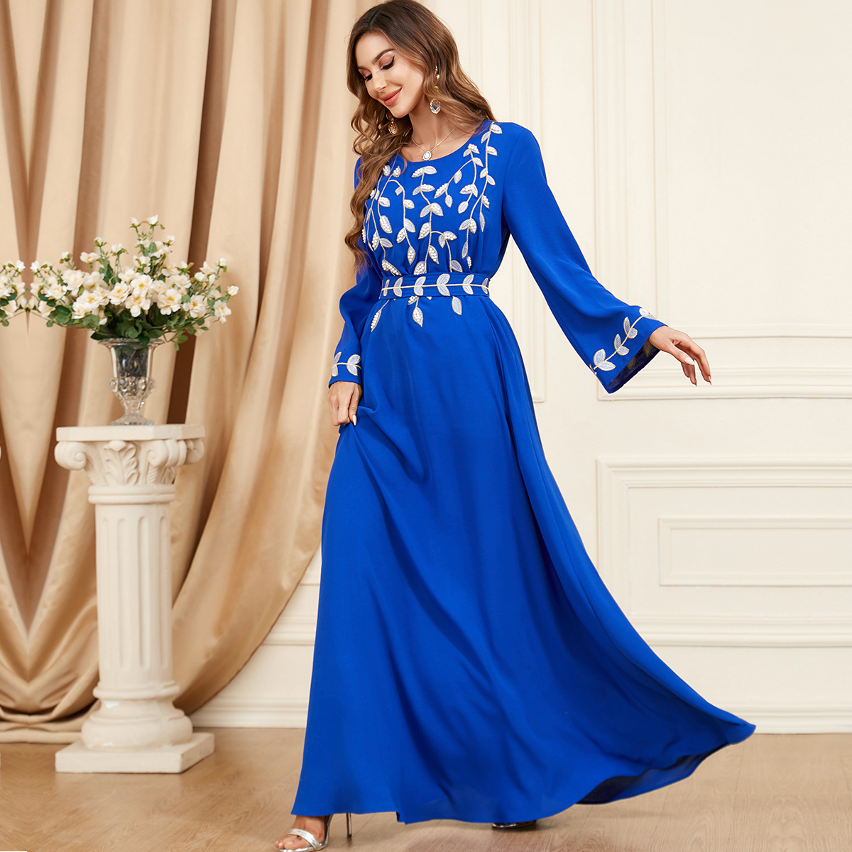 3431 Cross-Border Middle East Dubai New Casual Fashion Embroidered Beaded Dress Foreign Trade Muslim Women's Robe - Image 3
