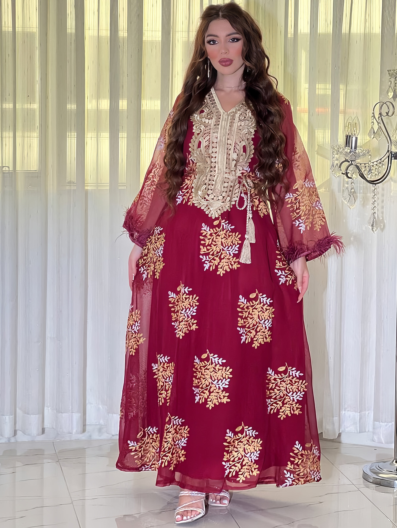 4076 Middle East Cross-Border Foreign Trade New Fashion Embroidered Women's Muslim Robe Arabic Dress Dress - Image 7