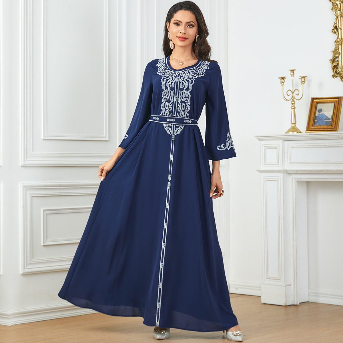 3711 Amazon Middle East Cross-Border New Large Swing Muslim Robe Women's Embroidered Dubai Dress - Image 6