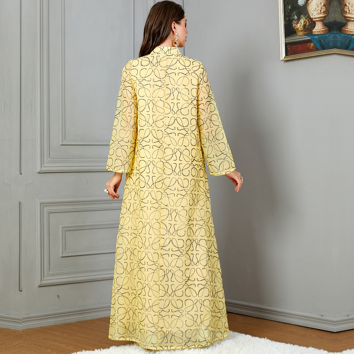 3801 Aliexpress Southeast Asia Middle East Cross-Border New Muslim Robe Embroidered Dubai Women's Appliqué Dress - Image 3