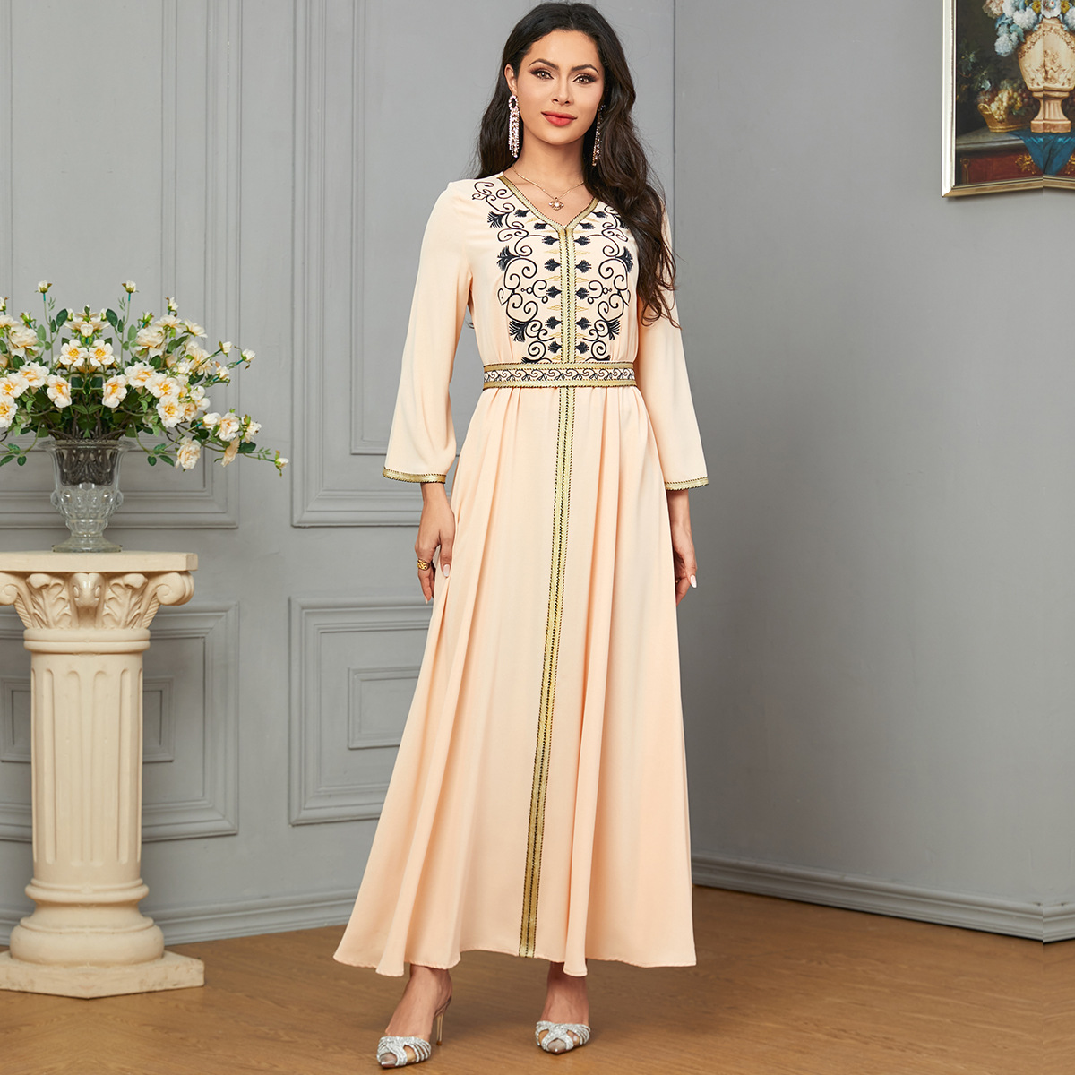 3626 Middle East Amazon European And American Cross-Border Elegant Long Skirt Dubai Robe Muslim Clothing Embroidered Dress - Image 4