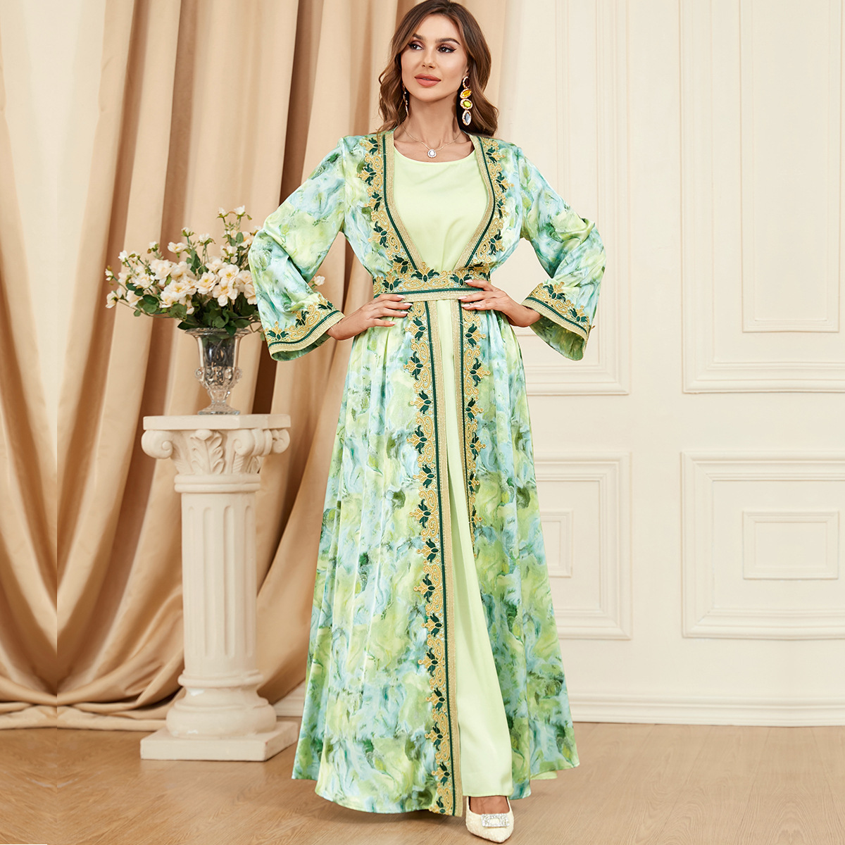 3429 Cross-Border Middle East Dubai Temperament Commuter Fashion Two-Piece Dress Foreign Trade Muslim Women's Evening Dress - Image 2