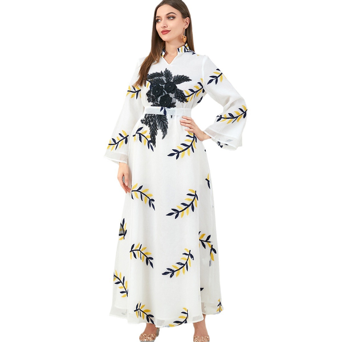 3181 Dress Autumn Clothing 2022 New Arrival Temperament Women's Long Sleeve Dress Embroidered Long Skirt Abaya Robe - Image 5