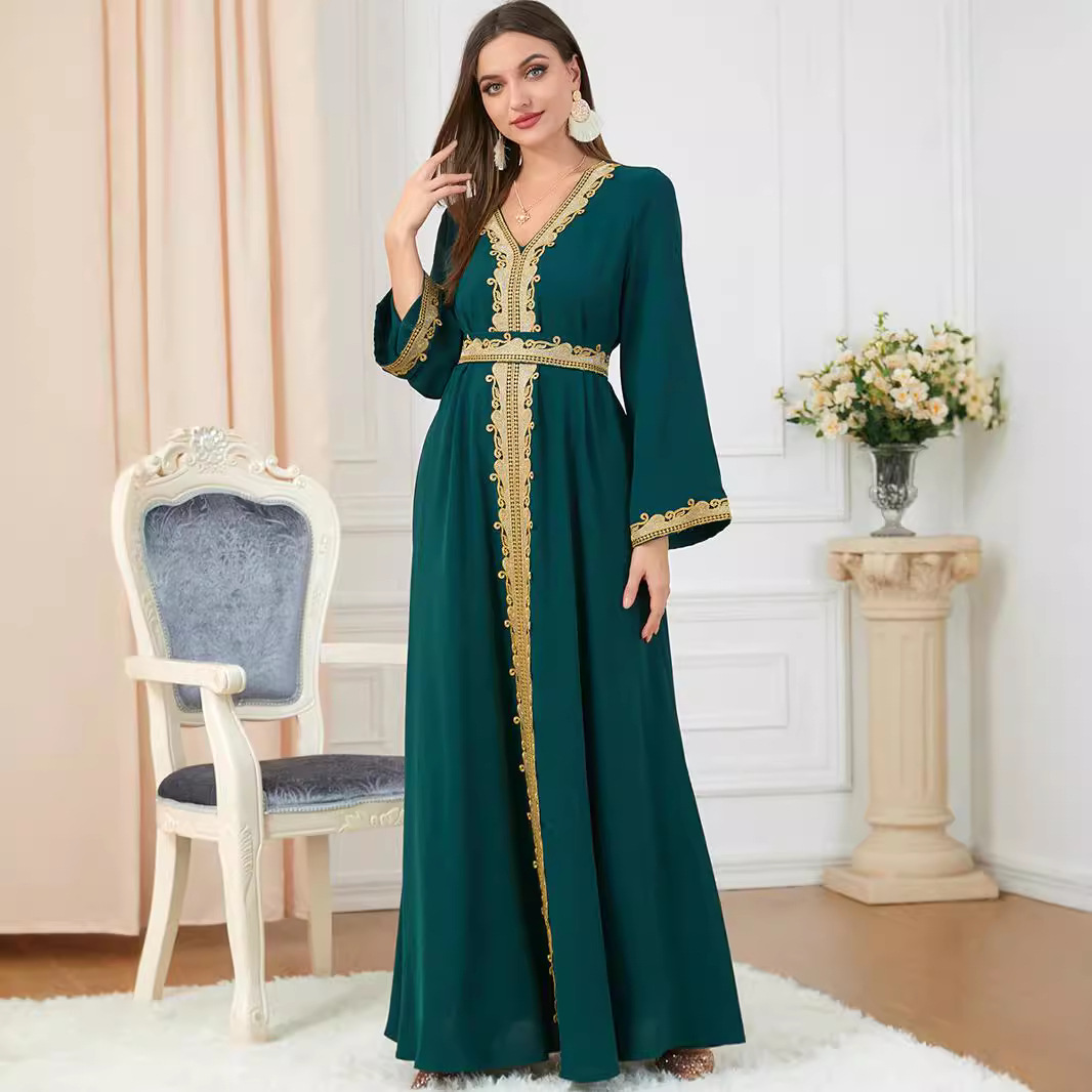 3252 Dress Autumn Clothing 2022 New Autumn Women's Long Sleeve Skirt Foreign Trade Embroidery Muslim Robe